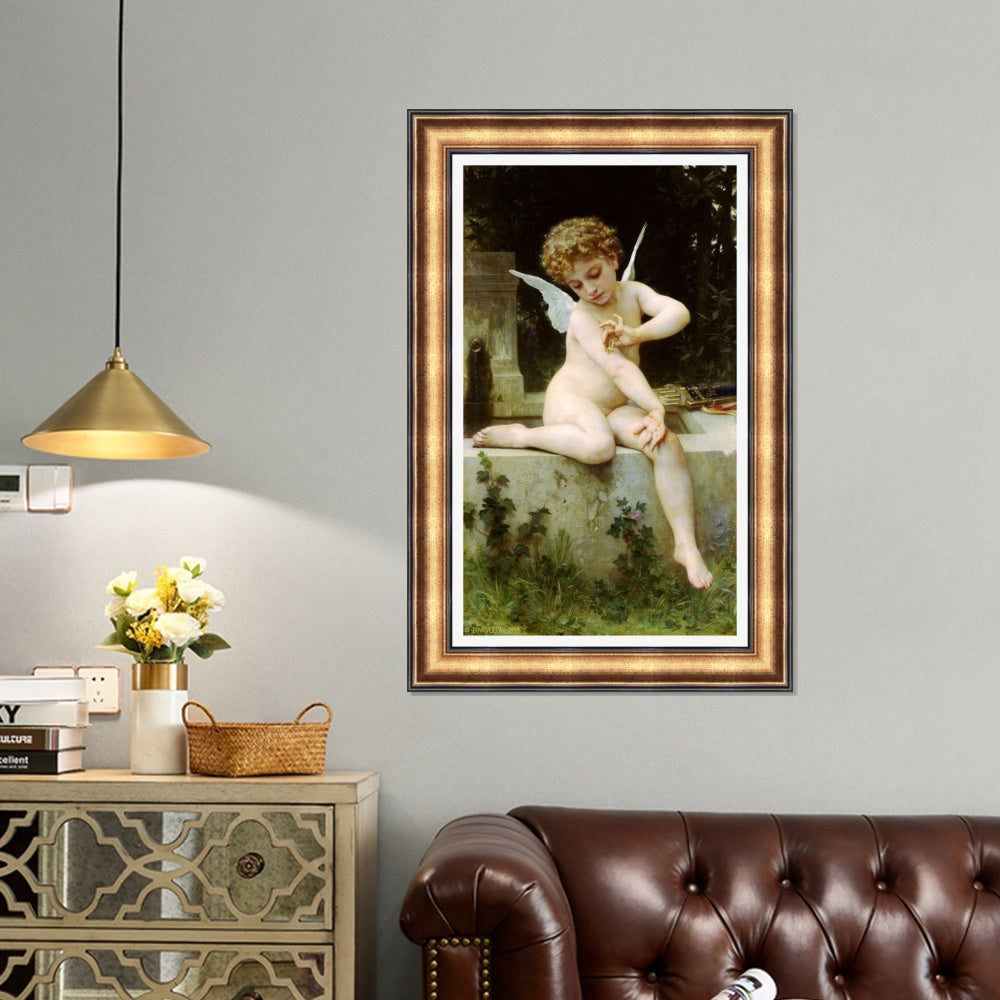 INVIN ART Framed Canvas Art Giclee Print Cupid with Butterfly by William Adolphe Bouguereau Wall Art Living Room Home Office Decorations