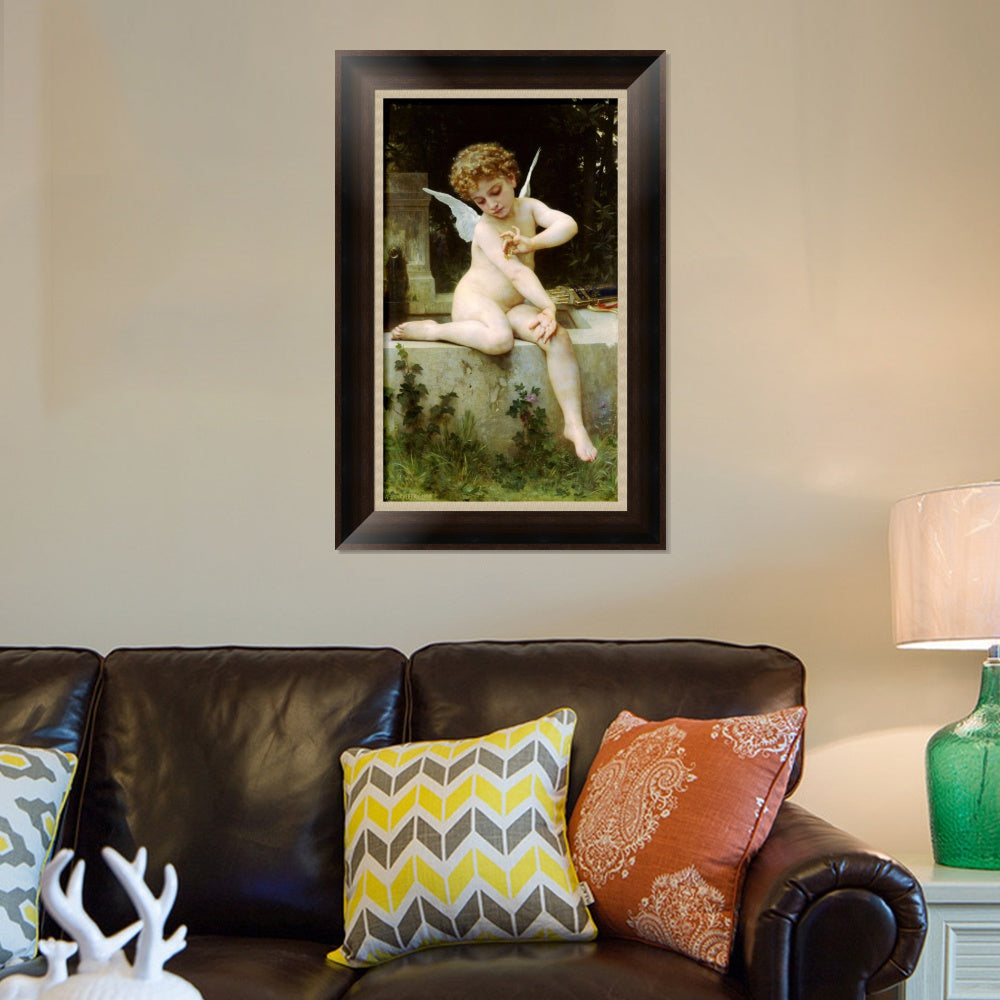 INVIN ART Framed Canvas Art Giclee Print Cupid with Butterfly by William Adolphe Bouguereau Wall Art Living Room Home Office Decorations