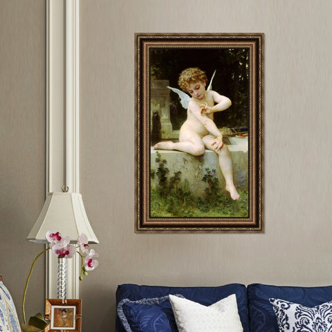 INVIN ART Framed Canvas Art Giclee Print Cupid with Butterfly by William Adolphe Bouguereau Wall Art Living Room Home Office Decorations