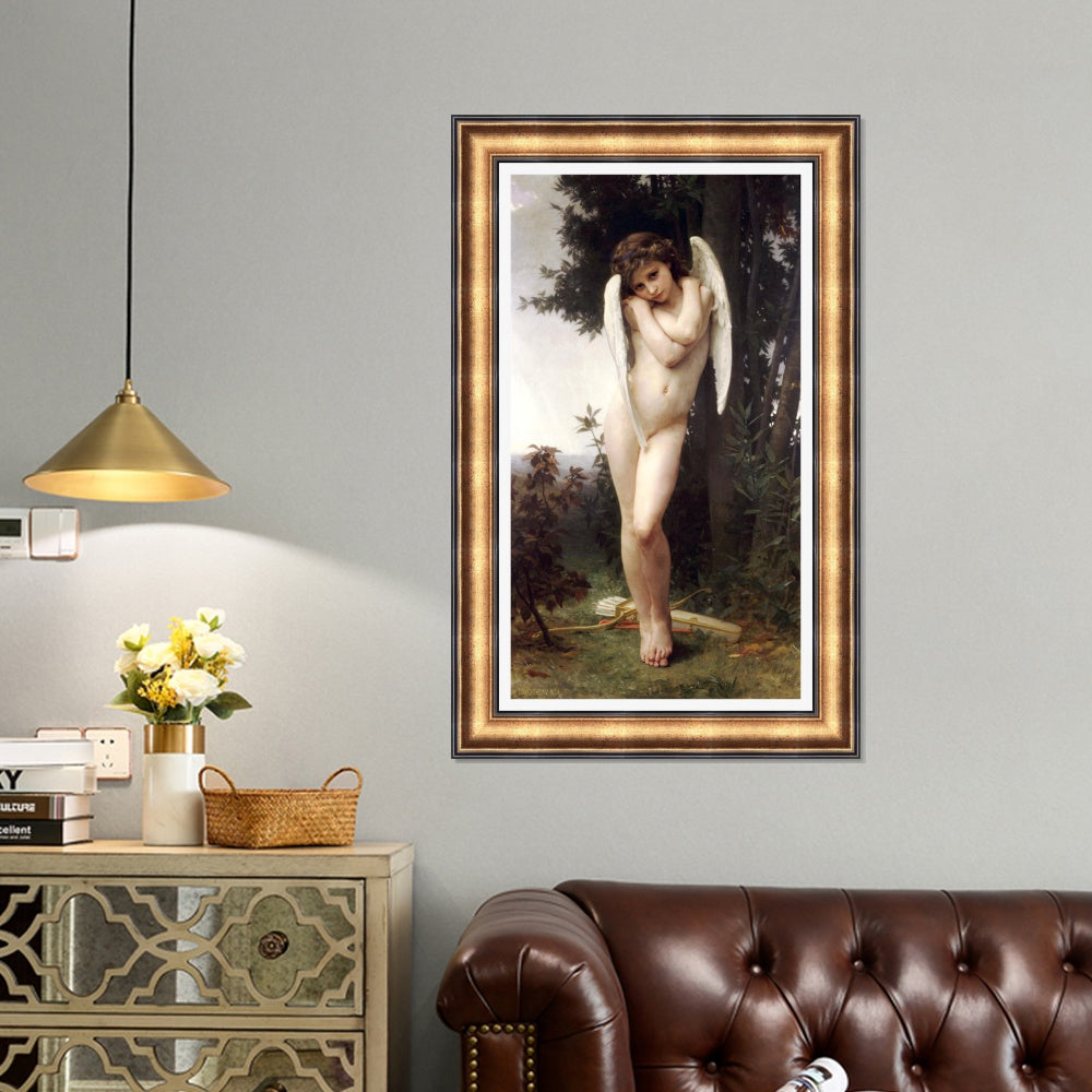 INVIN ART Framed Canvas Art Giclee Print Cupid by William Adolphe Bouguereau Wall Art Living Room Home Office Decorations