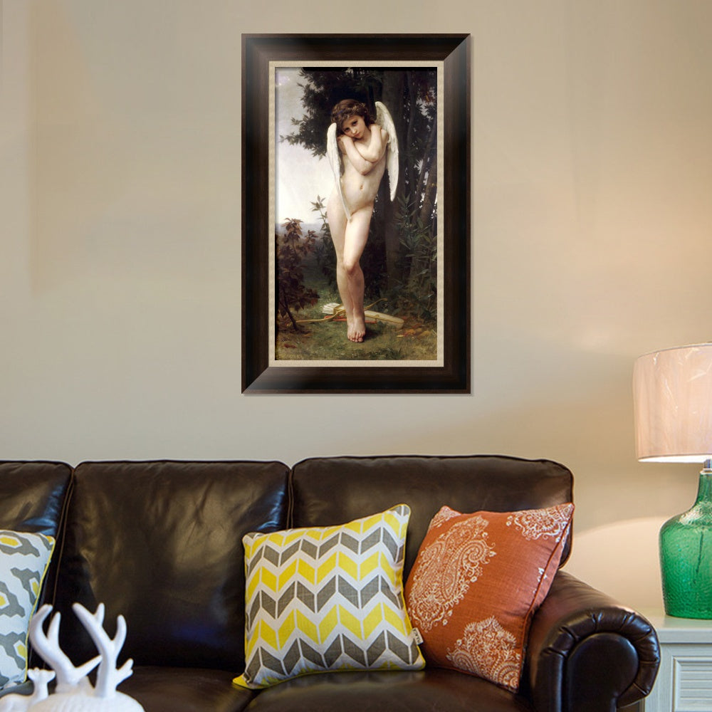 INVIN ART Framed Canvas Art Giclee Print Cupid by William Adolphe Bouguereau Wall Art Living Room Home Office Decorations