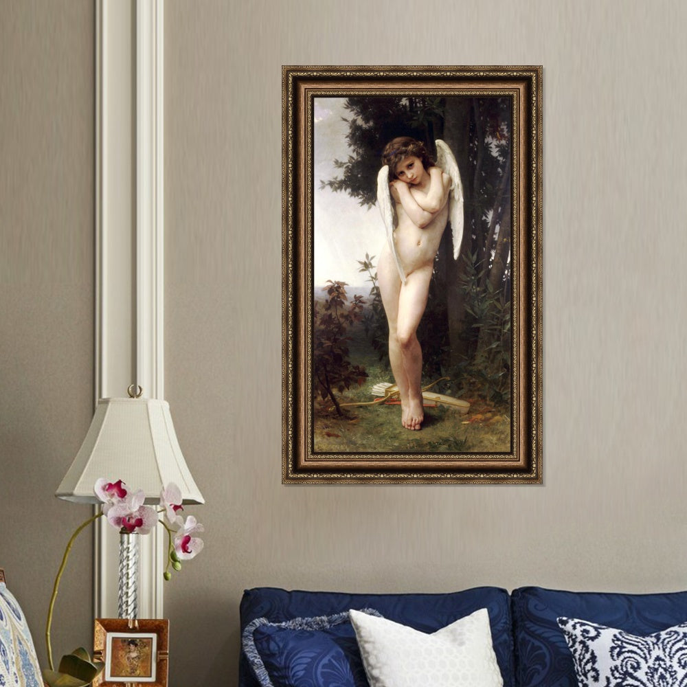 INVIN ART Framed Canvas Art Giclee Print Cupid by William Adolphe Bouguereau Wall Art Living Room Home Office Decorations