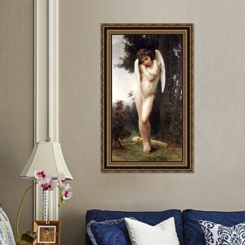 INVIN ART Framed Canvas Art Giclee Print Cupid by William Adolphe Bouguereau Wall Art Living Room Home Office Decorations