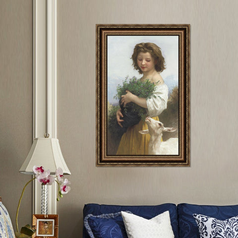 INVIN ART Framed Canvas Art Giclee Print Little Esmeralda by William Adolphe Bouguereau Wall Art Living Room Home Office Decorations
