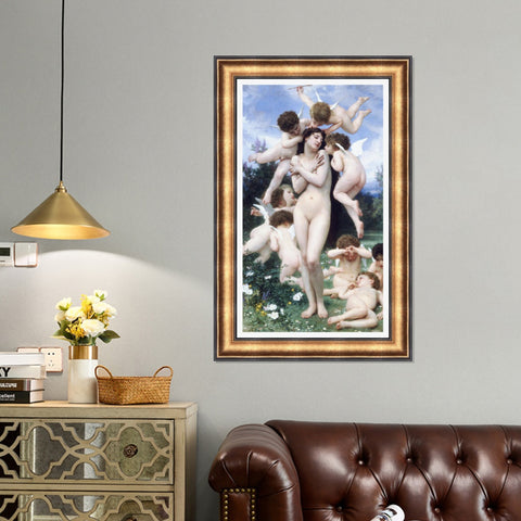 INVIN ART Framed Canvas Art Giclee Print The Return of Spring by William Adolphe Bouguereau Wall Art Living Room Home Office Decorations