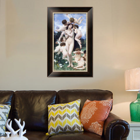 INVIN ART Framed Canvas Art Giclee Print The Return of Spring by William Adolphe Bouguereau Wall Art Living Room Home Office Decorations