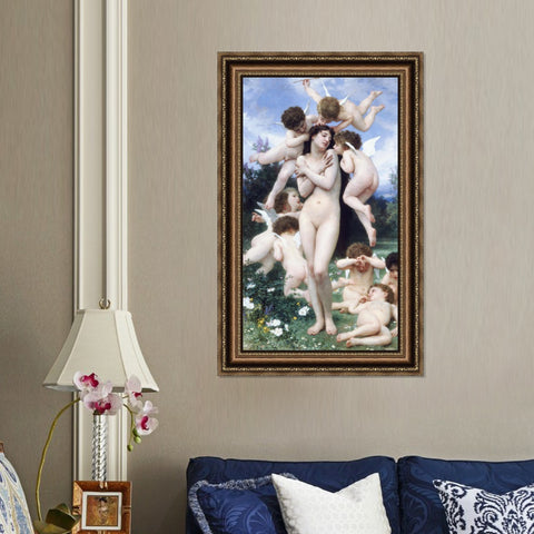 INVIN ART Framed Canvas Art Giclee Print The Return of Spring by William Adolphe Bouguereau Wall Art Living Room Home Office Decorations