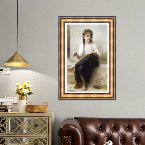 INVIN ART Framed Canvas Art Giclee Print Sewing,1898 by William Adolphe Bouguereau Wall Art Living Room Home Office Decorations