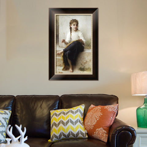 INVIN ART Framed Canvas Art Giclee Print Sewing,1898 by William Adolphe Bouguereau Wall Art Living Room Home Office Decorations