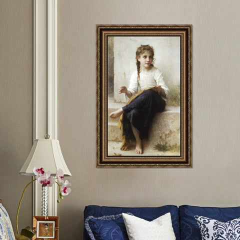 INVIN ART Framed Canvas Art Giclee Print Sewing,1898 by William Adolphe Bouguereau Wall Art Living Room Home Office Decorations