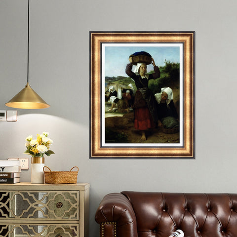 INVIN ART Framed Canvas Art Giclee Print Washerwomen of Fouesnant by William Adolphe Bouguereau Wall Art Living Room Home Office Decorations
