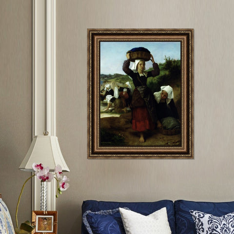 INVIN ART Framed Canvas Art Giclee Print Washerwomen of Fouesnant by William Adolphe Bouguereau Wall Art Living Room Home Office Decorations