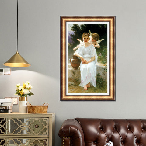 INVIN ART Framed Canvas Art Giclee Print Whisperings of Love by William Adolphe Bouguereau Wall Art Living Room Home Office Decorations