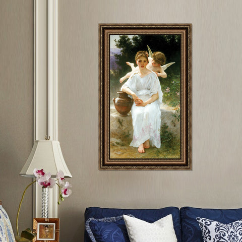 INVIN ART Framed Canvas Art Giclee Print Whisperings of Love by William Adolphe Bouguereau Wall Art Living Room Home Office Decorations
