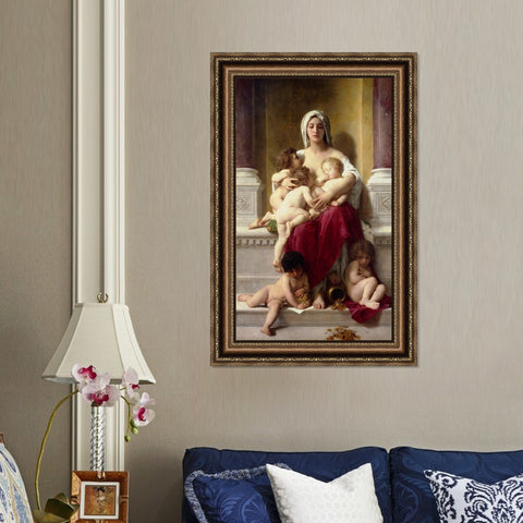 INVIN ART Framed Canvas Art Giclee Print Charity by William Adolphe Bouguereau Wall Art Living Room Home Office Decorations