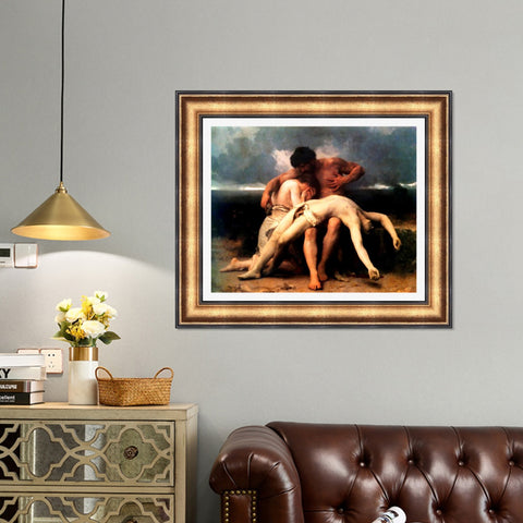 INVIN ART Framed Canvas Art Giclee Print The First Mourning by William Adolphe Bouguereau Wall Art Living Room Home Office Decorations