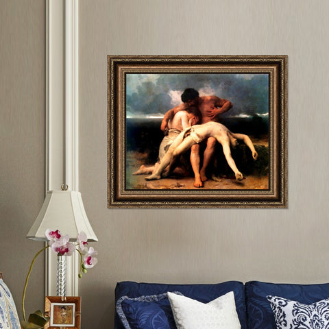 INVIN ART Framed Canvas Art Giclee Print The First Mourning by William Adolphe Bouguereau Wall Art Living Room Home Office Decorations