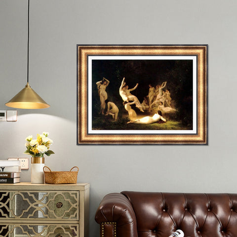 INVIN ART Framed Canvas Art Giclee Print The Nymphaeum by the Furies by William Adolphe Bouguereau Wall Art Living Room Home Office Decorations