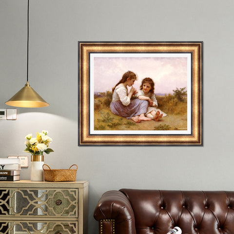 INVIN ART Framed Canvas Art Giclee Print 2 Little girls#144 by the Furies by William Adolphe Bouguereau Wall Art Living Room Home Office Decorations