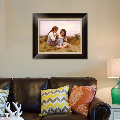 INVIN ART Framed Canvas Art Giclee Print 2 Little girls#144 by the Furies by William Adolphe Bouguereau Wall Art Living Room Home Office Decorations