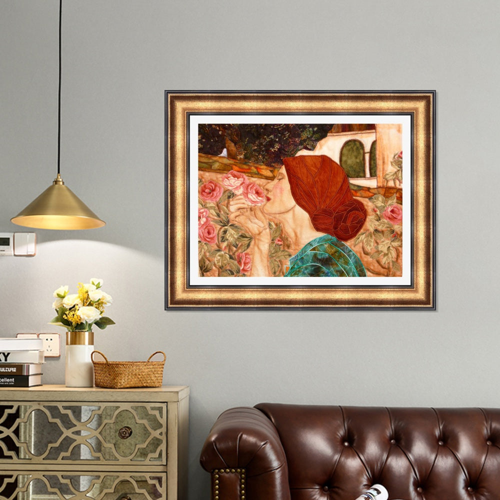 INVIN ART Framed Canvas Art Giclee Print Woman and Flower#145 by the Furies by William Adolphe Bouguereau Wall Art Living Room Home Office Decorations