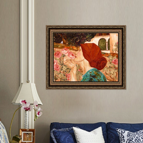 INVIN ART Framed Canvas Art Giclee Print Woman and Flower#145 by the Furies by William Adolphe Bouguereau Wall Art Living Room Home Office Decorations