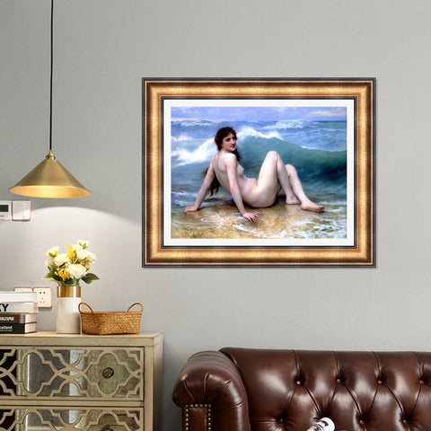 INVIN ART Framed Canvas Art Giclee Print The Wave by the Furies by William Adolphe Bouguereau Wall Art Living Room Home Office Decorations