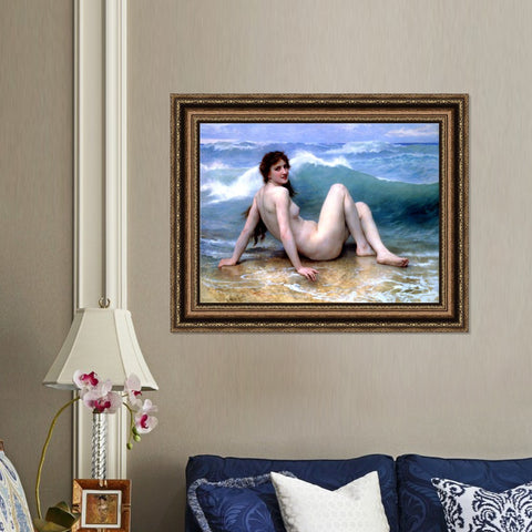 INVIN ART Framed Canvas Art Giclee Print The Wave by the Furies by William Adolphe Bouguereau Wall Art Living Room Home Office Decorations