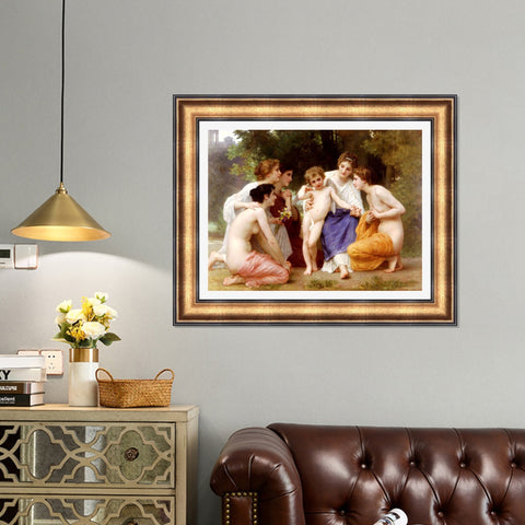 INVIN ART Framed Canvas Art Giclee Print Admiration by the Furies by William Adolphe Bouguereau Wall Art Living Room Home Office Decorations
