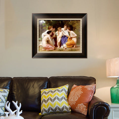 INVIN ART Framed Canvas Art Giclee Print Admiration by the Furies by William Adolphe Bouguereau Wall Art Living Room Home Office Decorations