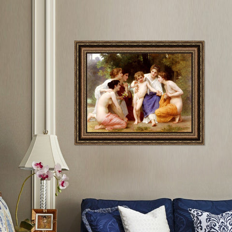 INVIN ART Framed Canvas Art Giclee Print Admiration by the Furies by William Adolphe Bouguereau Wall Art Living Room Home Office Decorations