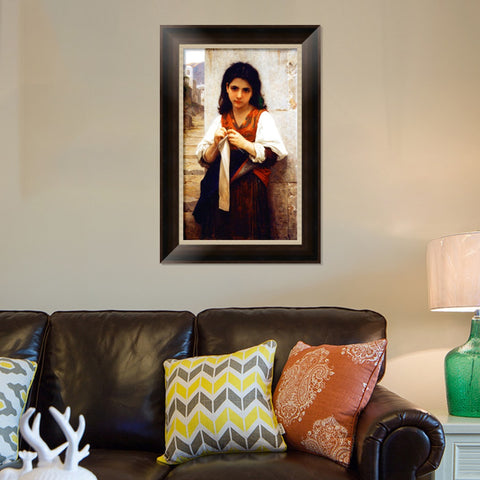 INVIN ART Framed Canvas Art Giclee Print The Knitting Girl by William Adolphe Bouguereau Wall Art Living Room Home Office Decorations