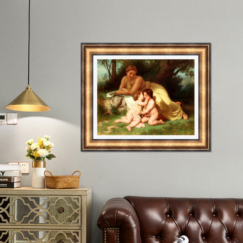 INVIN ART Framed Canvas Art Giclee Print Mother and Children by the Furies by William Adolphe Bouguereau Wall Art Living Room Home Office Decorations