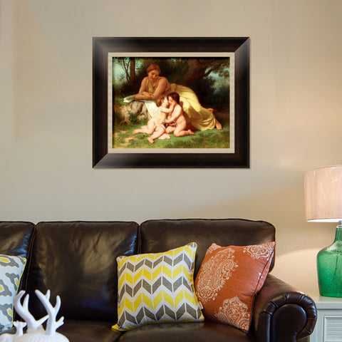 INVIN ART Framed Canvas Art Giclee Print Mother and Children by the Furies by William Adolphe Bouguereau Wall Art Living Room Home Office Decorations