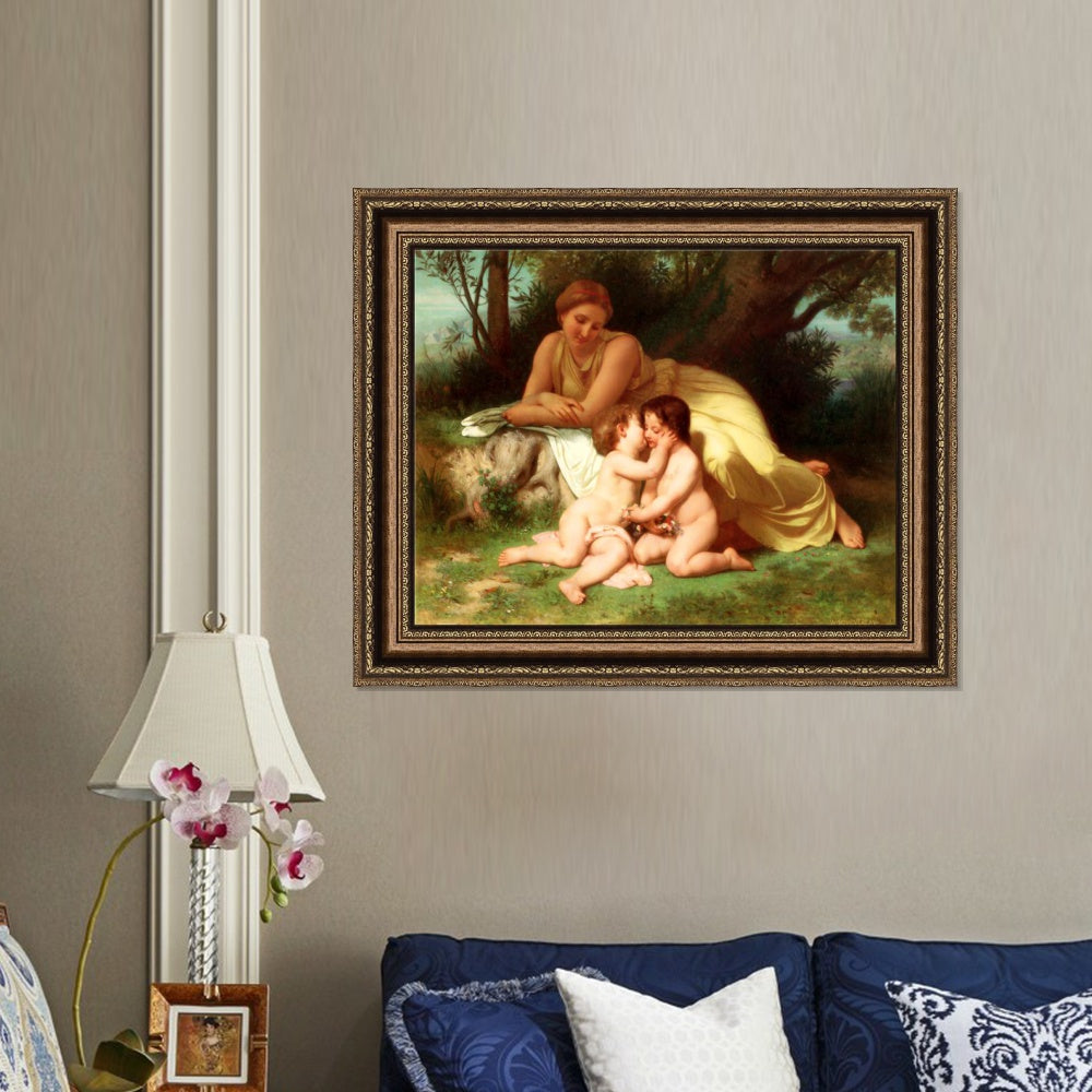 INVIN ART Framed Canvas Art Giclee Print Mother and Children by the Furies by William Adolphe Bouguereau Wall Art Living Room Home Office Decorations