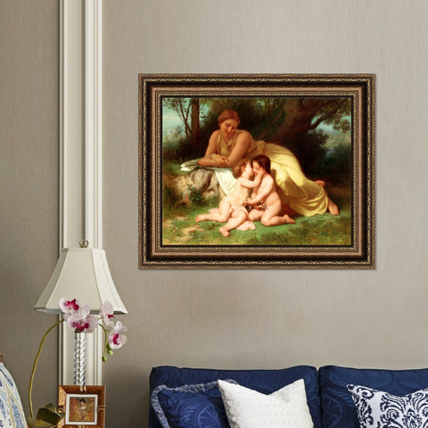 INVIN ART Framed Canvas Art Giclee Print Mother and Children by the Furies by William Adolphe Bouguereau Wall Art Living Room Home Office Decorations