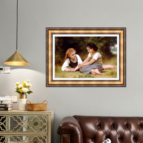 INVIN ART Framed Canvas Art Giclee Print The Nut Gatherers by William Adolphe Bouguereau Wall Art Living Room Home Office Decorations