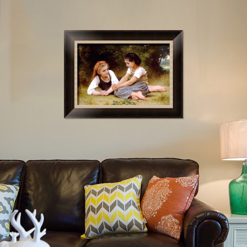 INVIN ART Framed Canvas Art Giclee Print The Nut Gatherers by William Adolphe Bouguereau Wall Art Living Room Home Office Decorations