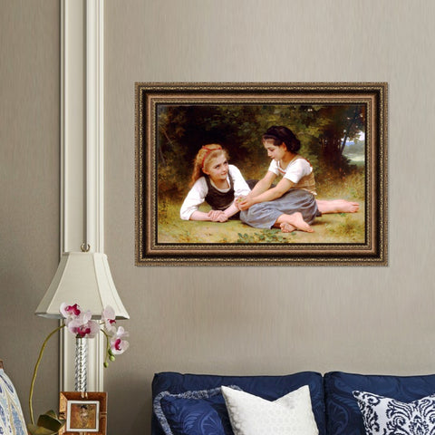 INVIN ART Framed Canvas Art Giclee Print The Nut Gatherers by William Adolphe Bouguereau Wall Art Living Room Home Office Decorations