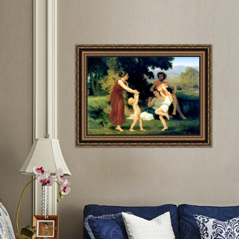 INVIN ART Framed Canvas Art Giclee Print Pastoral Scene by William Adolphe Bouguereau Wall Art Living Room Home Office Decorations