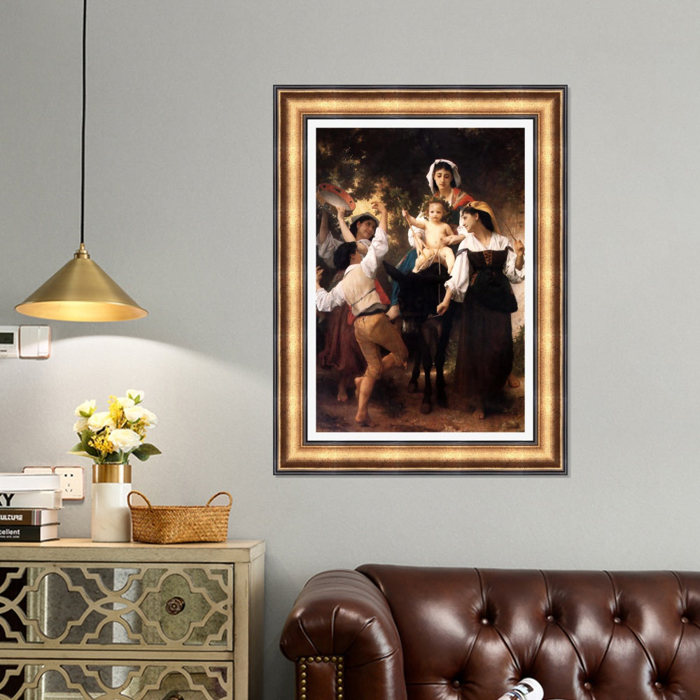 INVIN ART Framed Canvas Art Giclee Print Woman and baby#163 by William Adolphe Bouguereau Wall Art Living Room Home Office Decorations