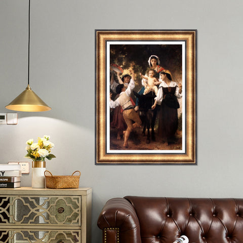 INVIN ART Framed Canvas Art Giclee Print Woman and baby#163 by William Adolphe Bouguereau Wall Art Living Room Home Office Decorations