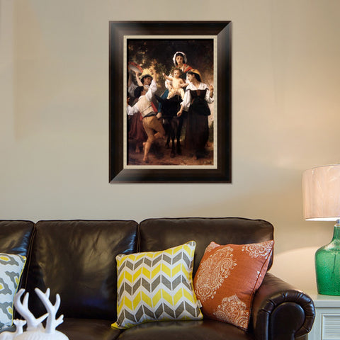 INVIN ART Framed Canvas Art Giclee Print Woman and baby#163 by William Adolphe Bouguereau Wall Art Living Room Home Office Decorations