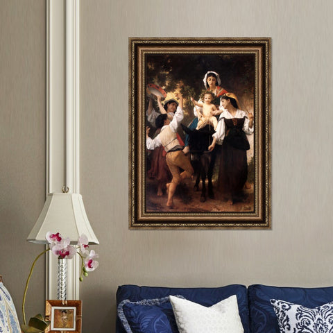 INVIN ART Framed Canvas Art Giclee Print Woman and baby#163 by William Adolphe Bouguereau Wall Art Living Room Home Office Decorations