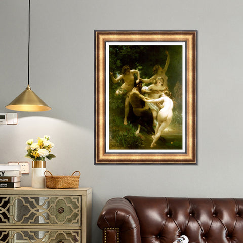 INVIN ART Framed Canvas Art Giclee Print The nude girls and man by William Adolphe Bouguereau Wall Art Living Room Home Office Decorations