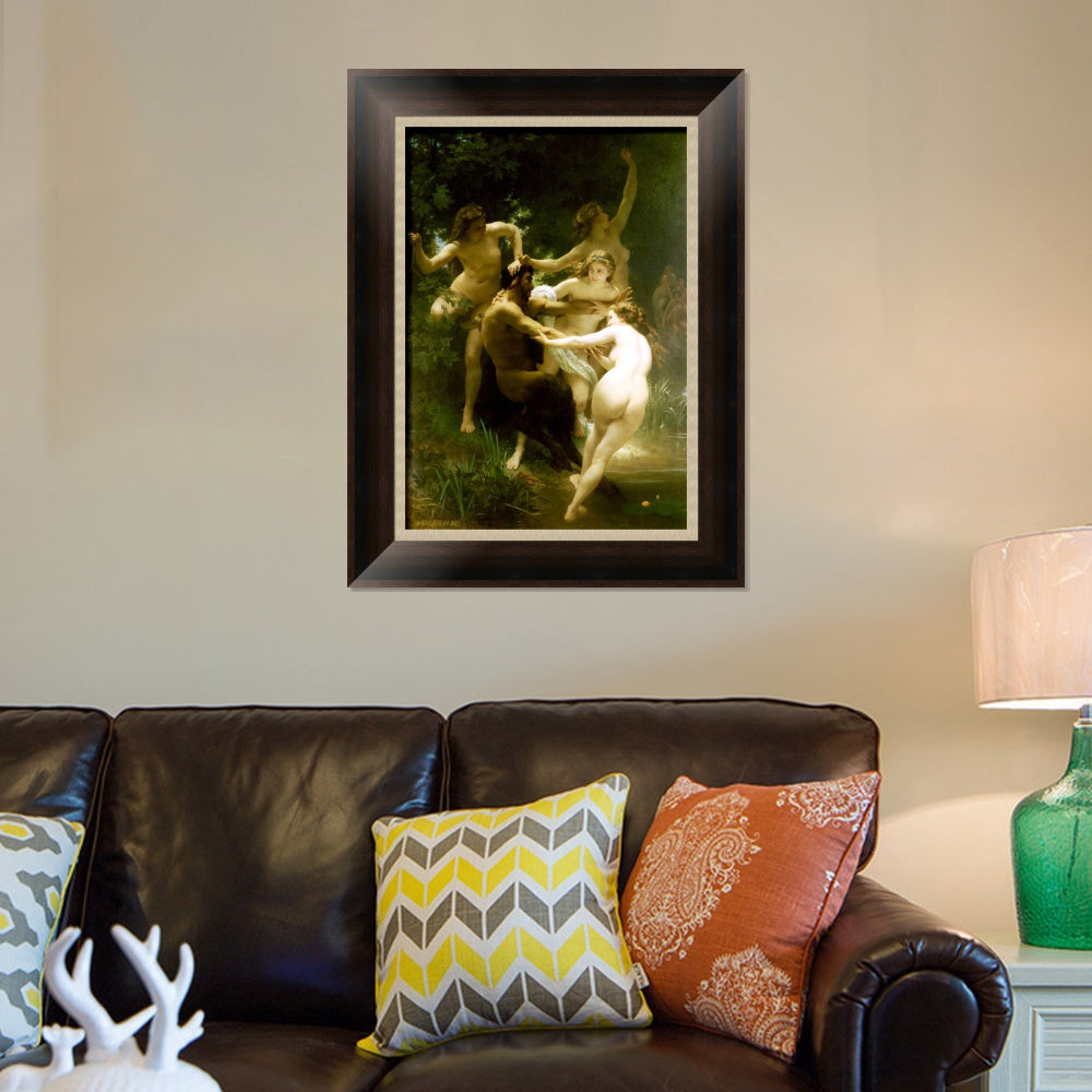 INVIN ART Framed Canvas Art Giclee Print The nude girls and man by William Adolphe Bouguereau Wall Art Living Room Home Office Decorations