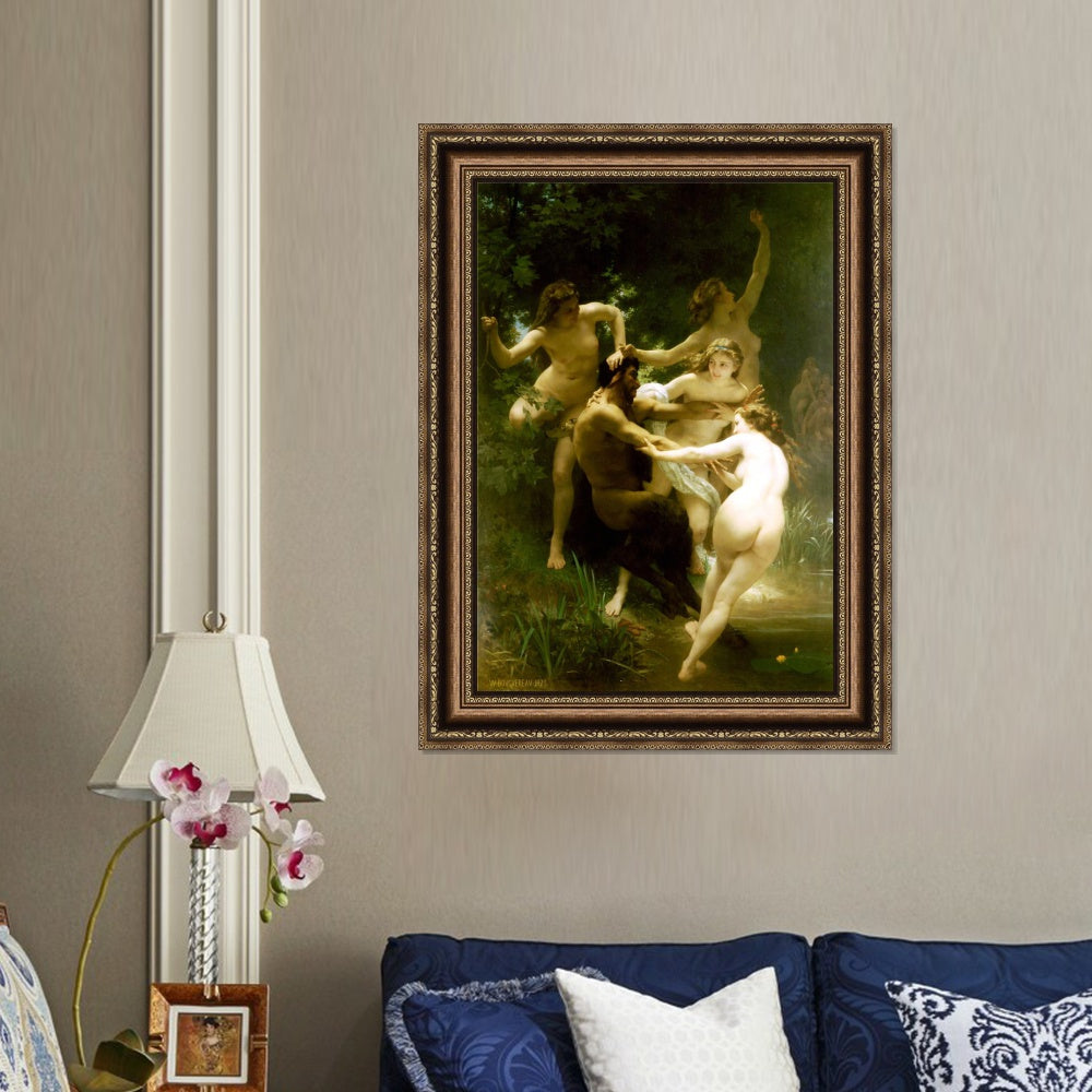 INVIN ART Framed Canvas Art Giclee Print The nude girls and man by William Adolphe Bouguereau Wall Art Living Room Home Office Decorations