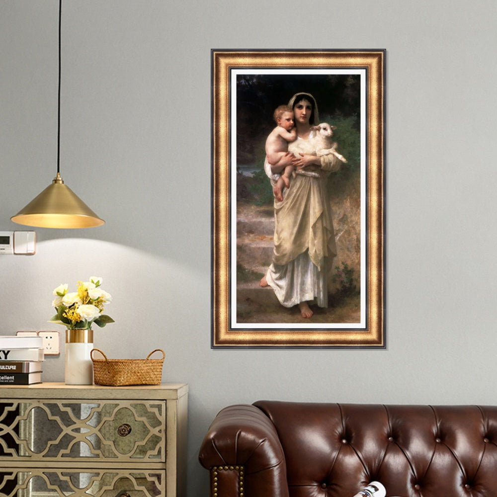 INVIN ART Framed Canvas Art Giclee Print Lambs#166 by William Adolphe Bouguereau Wall Art Living Room Home Office Decorations