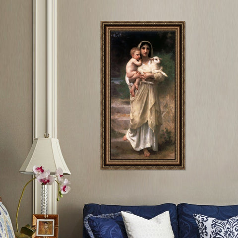 INVIN ART Framed Canvas Art Giclee Print Lambs#166 by William Adolphe Bouguereau Wall Art Living Room Home Office Decorations
