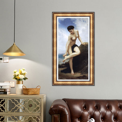 INVIN ART Framed Canvas Art Giclee Print After the Bath nude girl by William Adolphe Bouguereau Wall Art Living Room Home Office Decorations